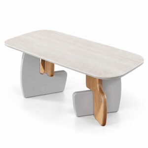 Grey Sintered-Stone Dining Table with Sculptural Wood-Tone Supports — alternate product view