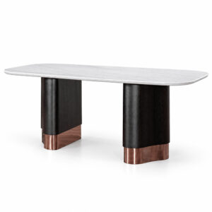 Black and White Dining Table with Banded Pedestal Supports — studio product view