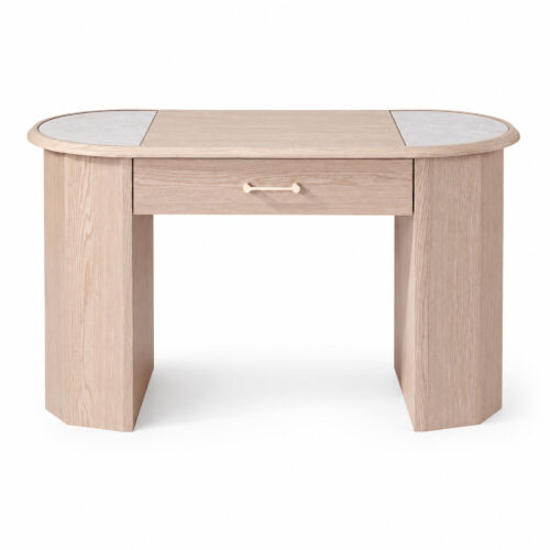 Natural Wood-Tone Desk with Sintered-Stone Top — alternate product view