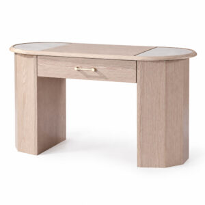 Natural Wood-Tone Desk with Sintered-Stone Top — studio product view