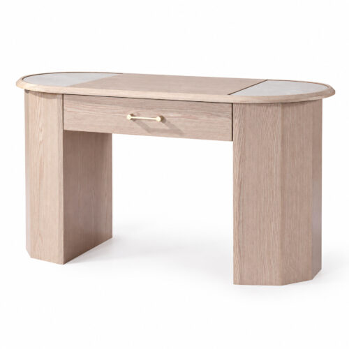 Natural Wood-Tone Desk with Sintered-Stone Top — studio product view