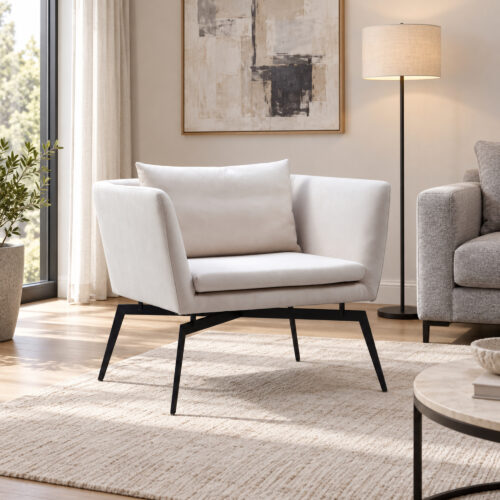 Arden Cream Tech-Fabric Accent Chair with Carbon-Steel Legs — styled interior scene 2