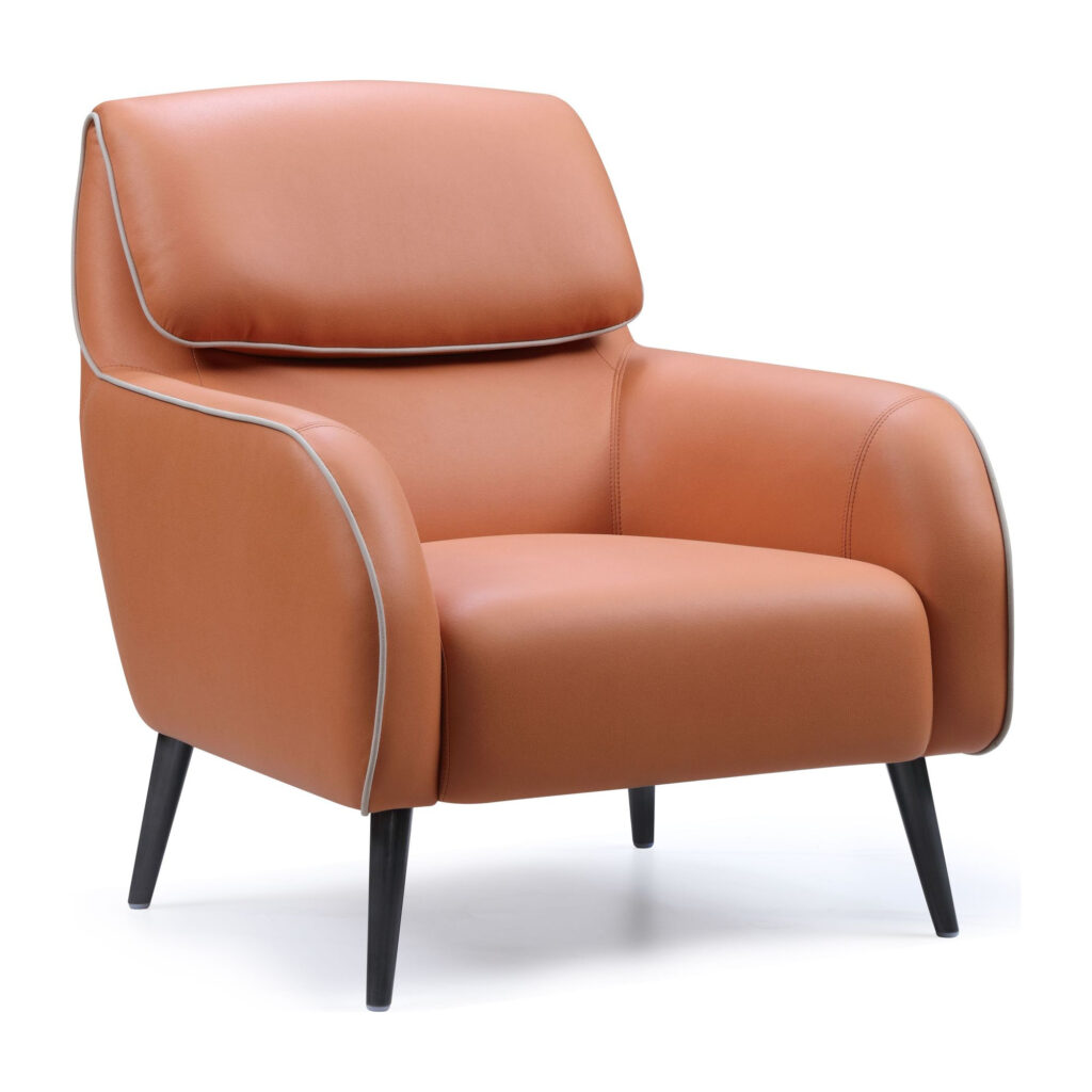 Soren Camel Tech-Fabric Accent Chair with Piped Cushions — supplier studio view