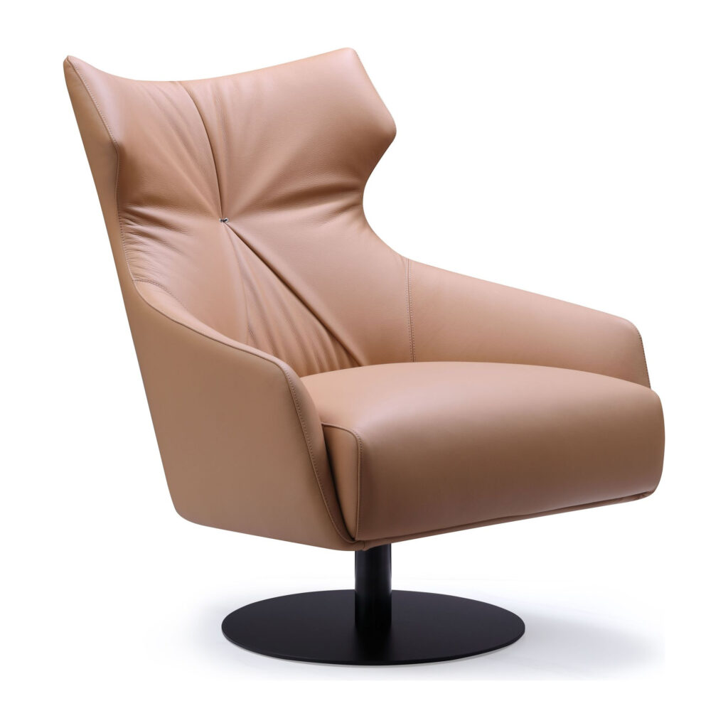 Luca Tan Top-Grain Leather Swivel Accent Chair — supplier studio view