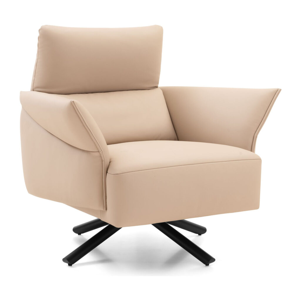 Beige Wing-Arm Accent Chair in Top-Grain and PVC Leather — supplier studio view