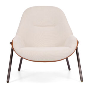 Beige Shell-Back Accent Chair with Fabric and PVC Upholstery — supplier alternate view