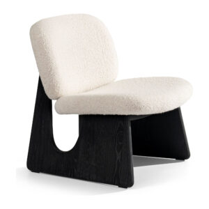 White Fabric Accent Chair with Black Ash-Wood Arch Supports — studio three-quarter view