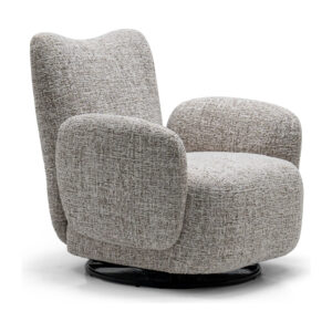 Beige Woven-Fabric Swivel Accent Chair with Sculpted Back — studio three-quarter view