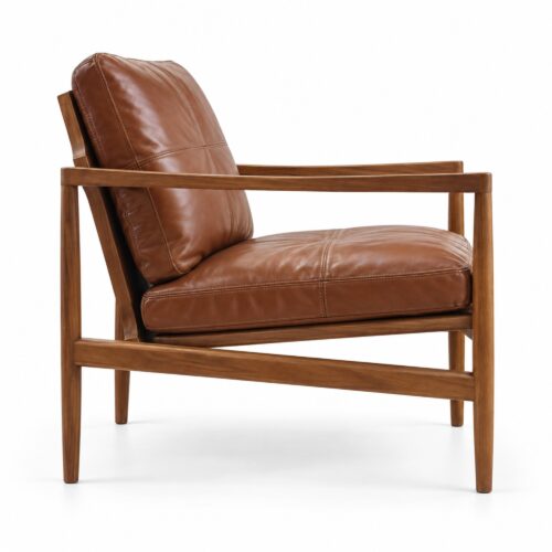 Caramel Leather Lounge Chair with Straight Ash Arms — alternate product view