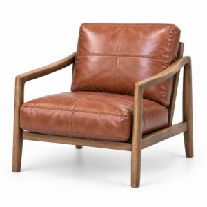Caramel Leather Lounge Chair with Winged Ash Arms — alternate product view