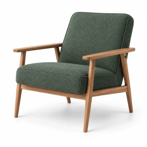 Green Fabric Lounge Chair with Angled Ash Frame — studio product view