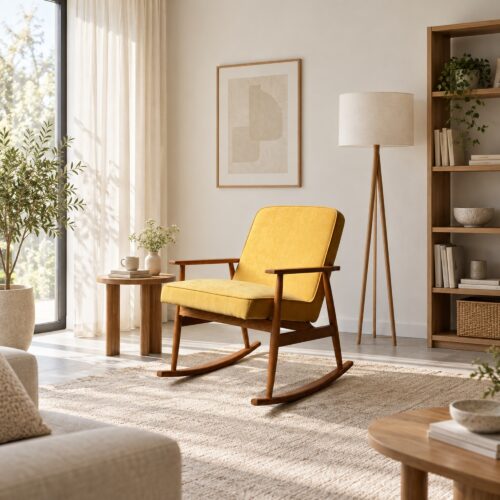 Mustard Fabric Rocking Chair with Ash Frame — styled room view 1