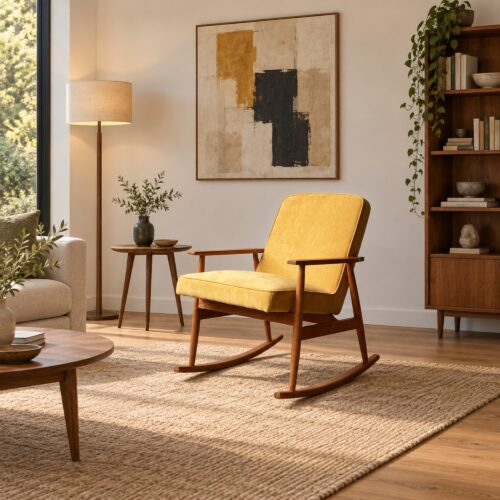 Mustard Fabric Rocking Chair with Ash Frame — styled room view 2