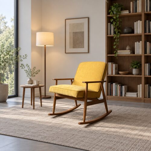 Mustard Fabric Rocking Chair with Ash Frame — styled room view 3