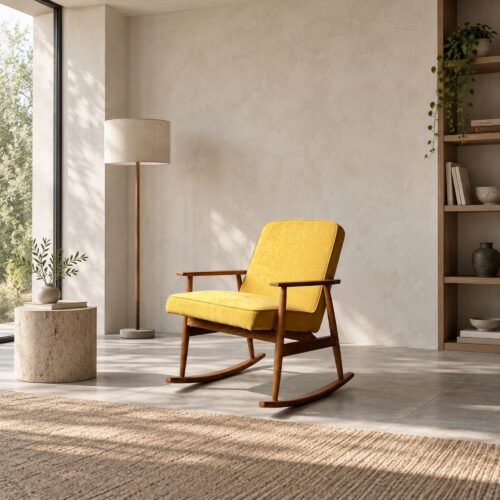 Mustard Fabric Rocking Chair with Ash Frame — styled room view 4