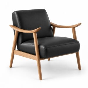 Black PU Lounge Chair with Sculpted Ash Arms — alternate product view