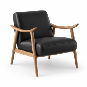 Black PU Lounge Chair with Sculpted Ash Arms — studio product view