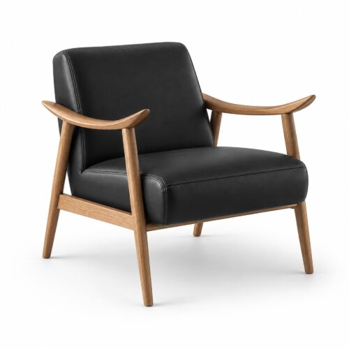 Black PU Lounge Chair with Sculpted Ash Arms — studio product view