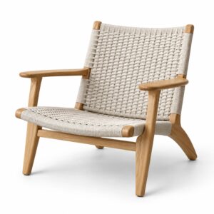 Woven Paper-Cord Lounge Chair with Ash Arms — studio product view