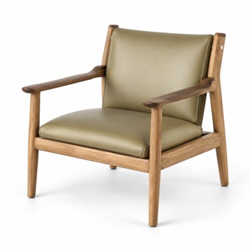Olive Silicone-Upholstered Lounge Chair with Ash Frame — studio product view