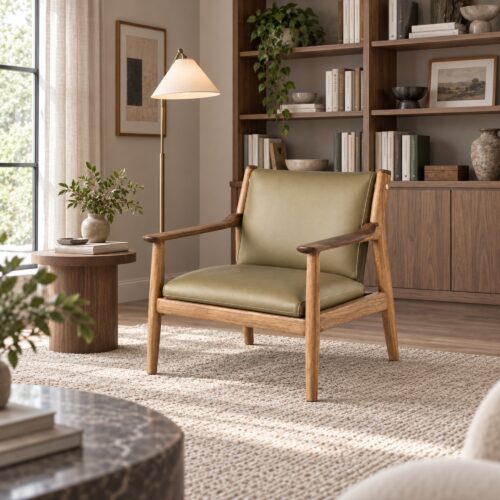 Olive Silicone-Upholstered Lounge Chair with Ash Frame — styled room view 3