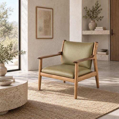 Olive Silicone-Upholstered Lounge Chair with Ash Frame — styled room view 4