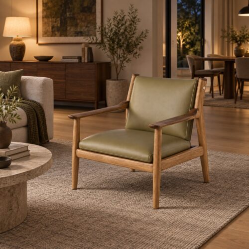 Olive Silicone-Upholstered Lounge Chair with Ash Frame — styled room view 5