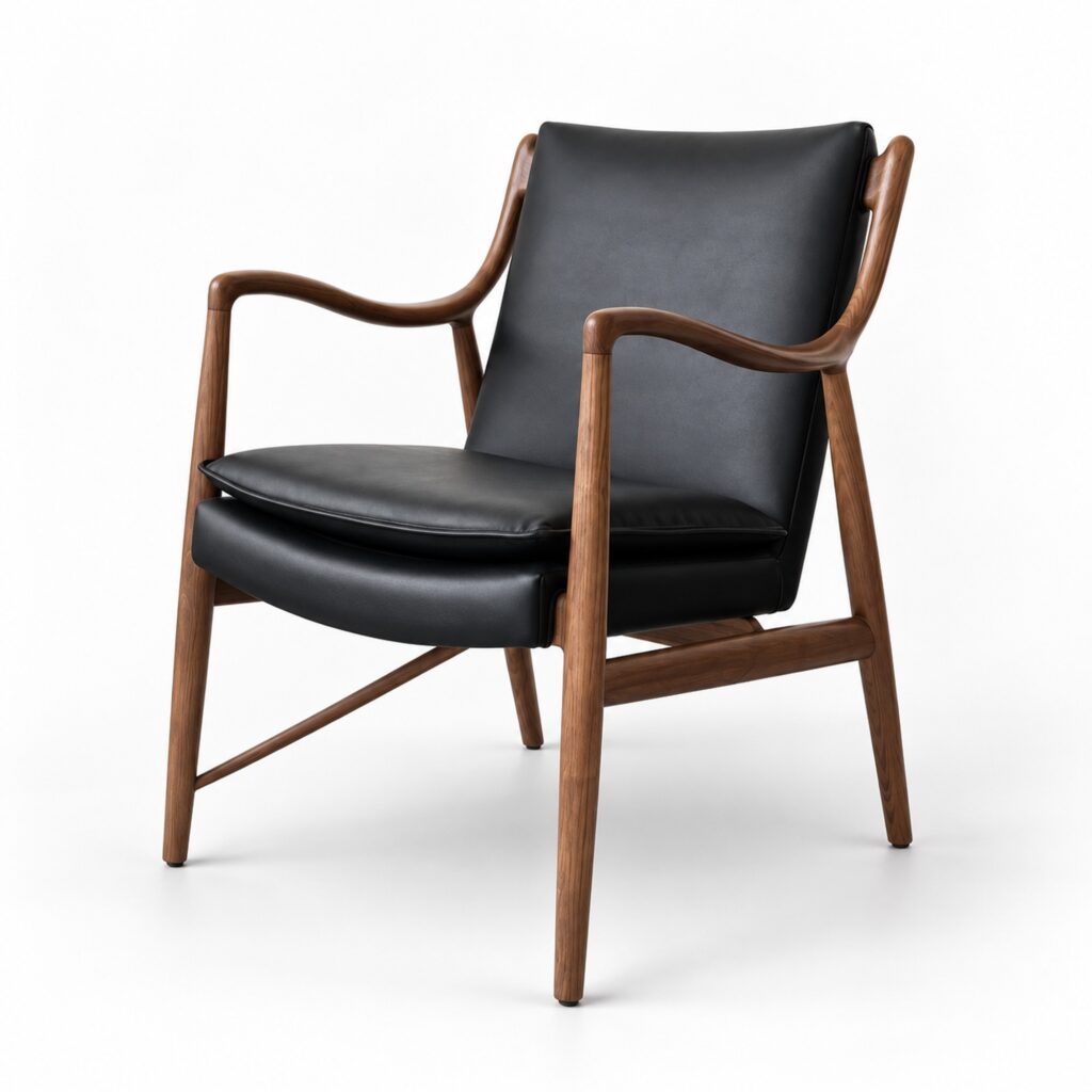 Walnut Ash & Black Microfiber Leather Lounge Chair — studio product view