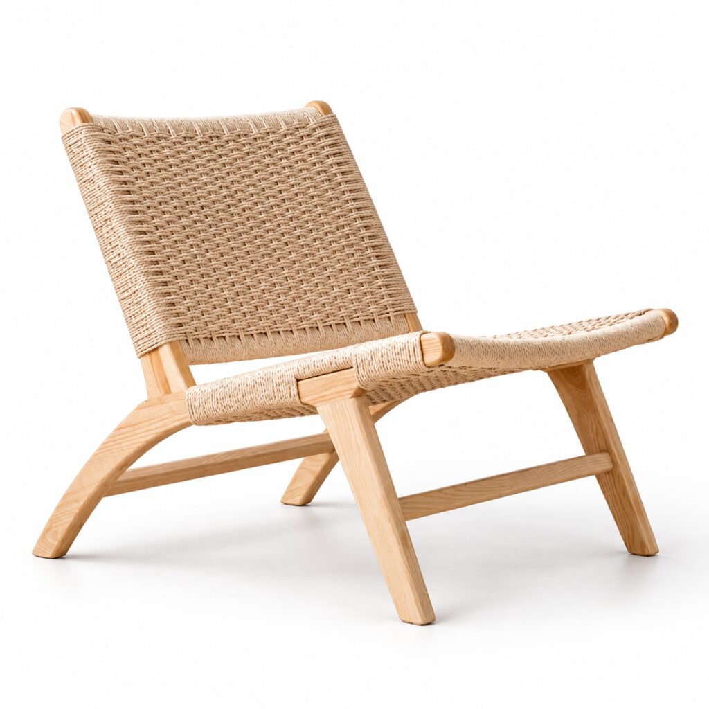 Natural Ash & Woven Cord Low Lounge Chair — studio product view