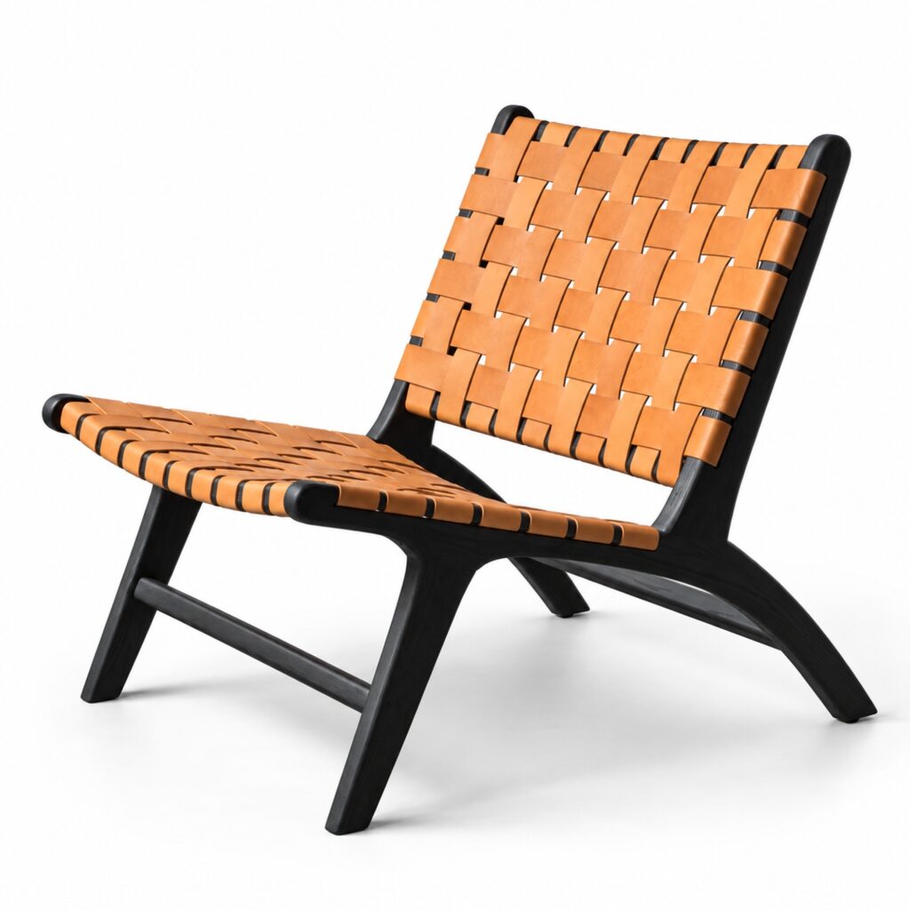 Black Ash & Tan Saddle Leather Low Lounge Chair — studio product view