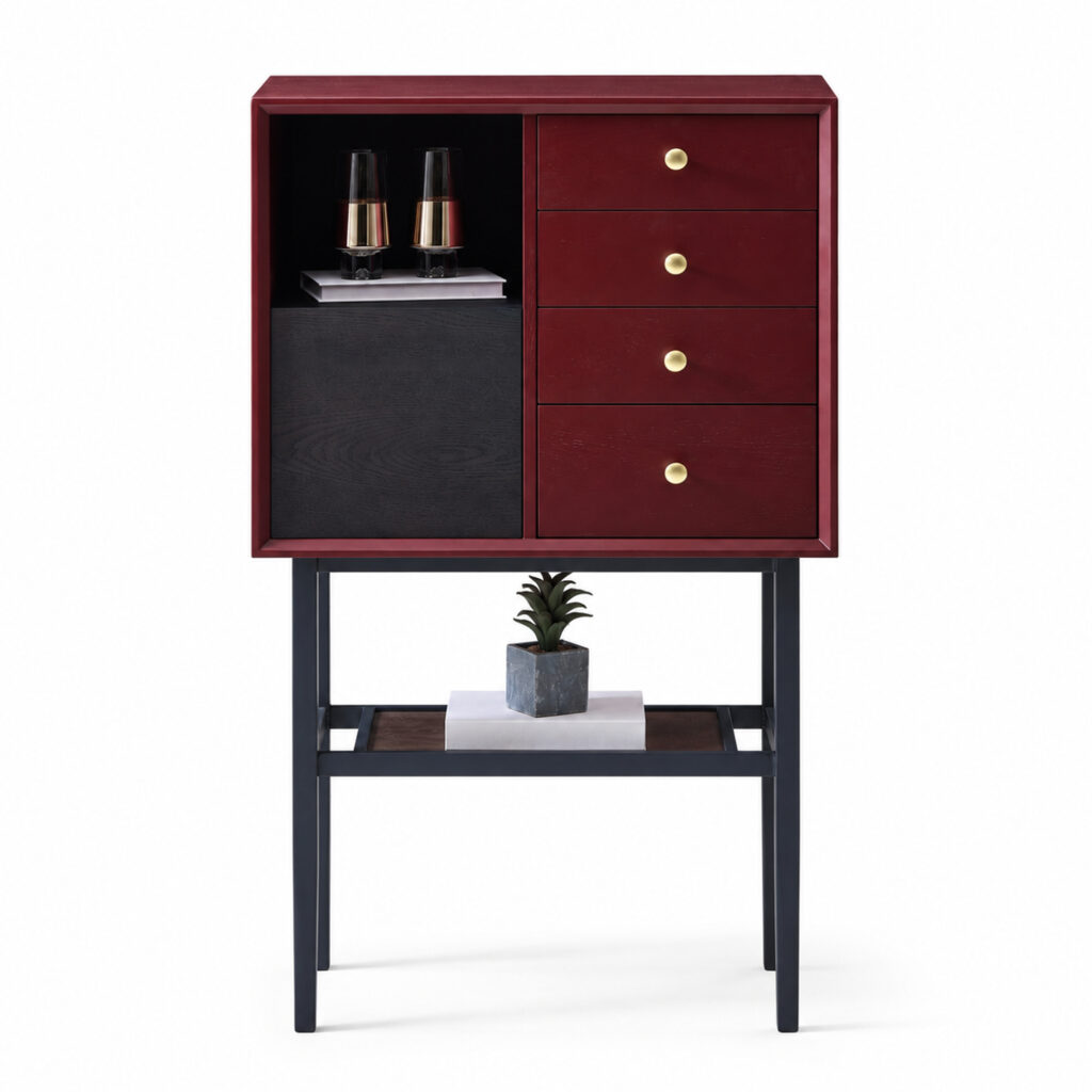 Red and Black Display Cabinet with Metal Stand — alternate product view