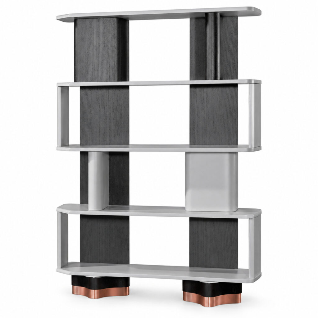 Black and Grey Display Shelves with Metallic Accents — studio product view