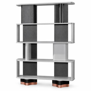 Black and Grey Display Shelves with Metallic Accents — studio product view
