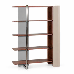 Walnut-Tone Display Shelves with Contrasting Uprights — studio product view