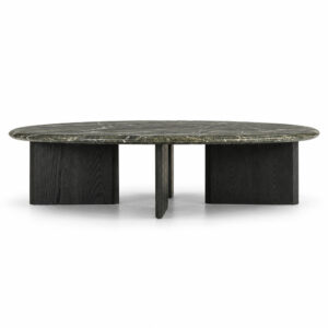 Noma Round Marble Coffee Table with Dark Oak-Veneer Base — low studio view