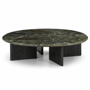 Noma Round Marble Coffee Table with Dark Oak-Veneer Base — studio view of the large round table