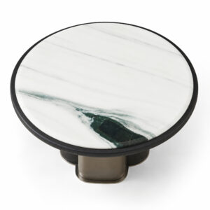 Round Black Coffee Table with White Artificial-Marble Top — alternate product view