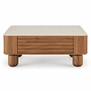 Walnut-Tone Coffee Table with Sintered-Stone Top — alternate product view