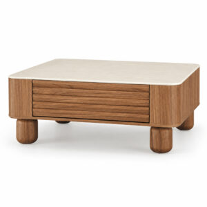 Walnut-Tone Coffee Table with Sintered-Stone Top — studio product view