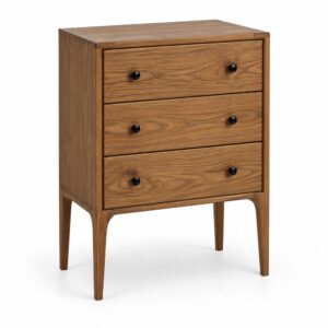 Walnut-Tone Ash Three-Drawer Cabinet on Tall Legs — studio product view