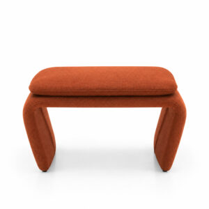 Rylan Camel Fabric Footstool with Curved Upholstered Supports — studio front view