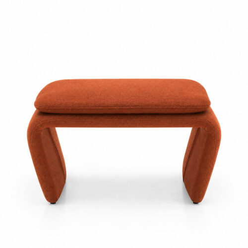 Rylan Camel Fabric Footstool with Curved Upholstered Supports — studio front view