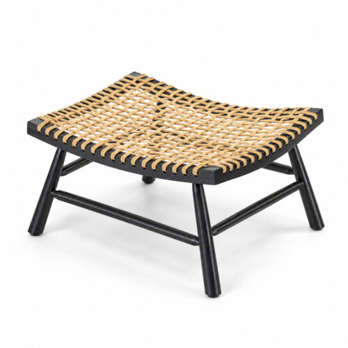 Marlow Black Ash-Wood and Natural-Tone PE Rattan Footstool — elevated studio view