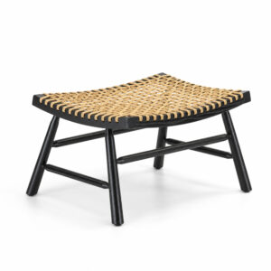 Marlow Black Ash-Wood and Natural-Tone PE Rattan Footstool — studio three-quarter view