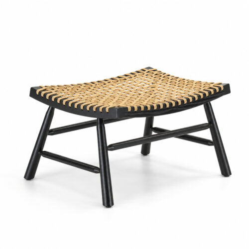 Marlow Black Ash-Wood and Natural-Tone PE Rattan Footstool — studio three-quarter view