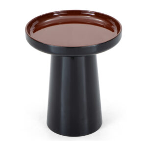 Black Pedestal Side Table with Brown Tray Top — studio elevated view