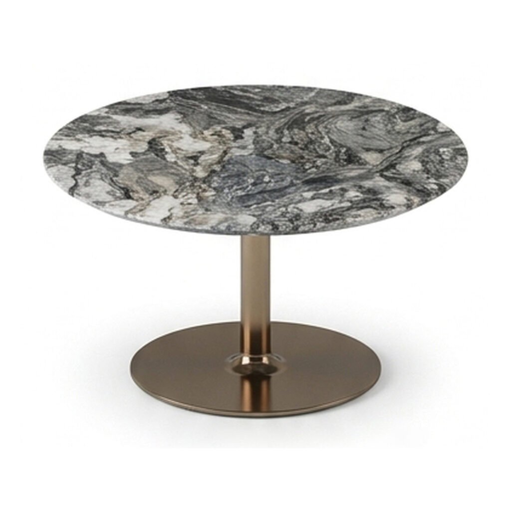 Grey Swirl Sintered Stone Pedestal Side Table — alternate supplier view showing the top and base