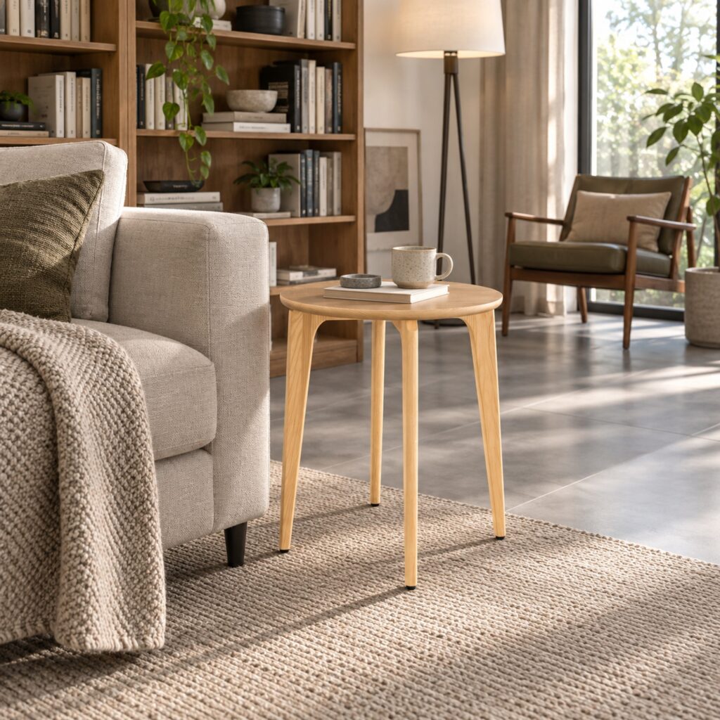 Natural Ash Round Side Table — 50 cm — styled room view 3