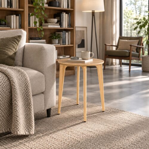 Natural Ash Round Side Table — 50 cm — styled room view 3