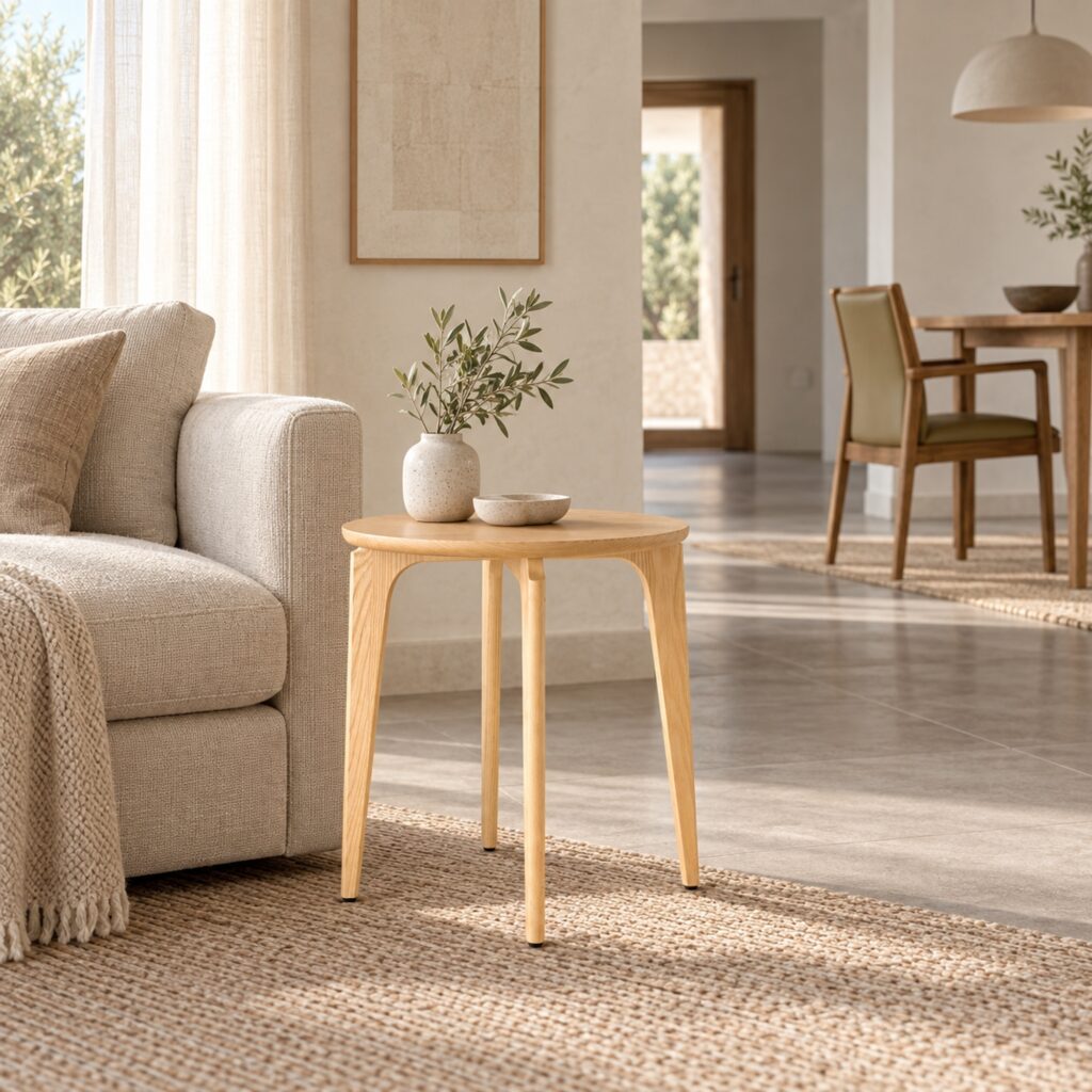 Natural Ash Round Side Table — 50 cm — styled room view 4
